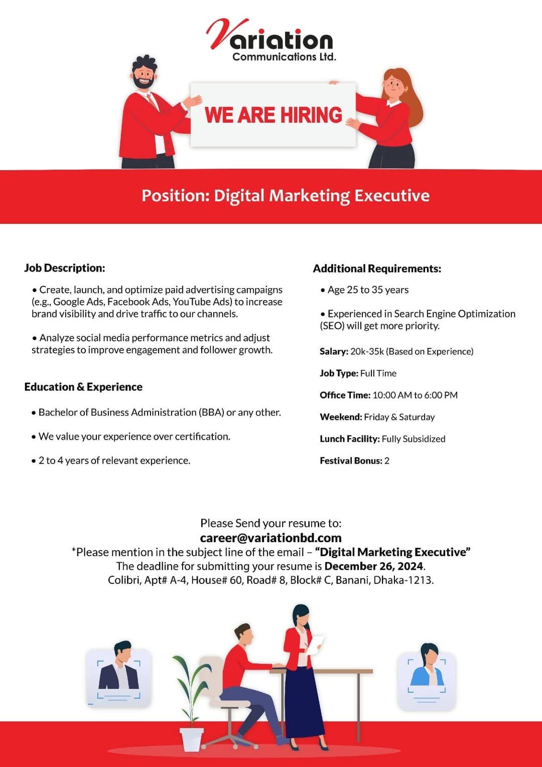Recruitment circular as Digital Marketing Executive